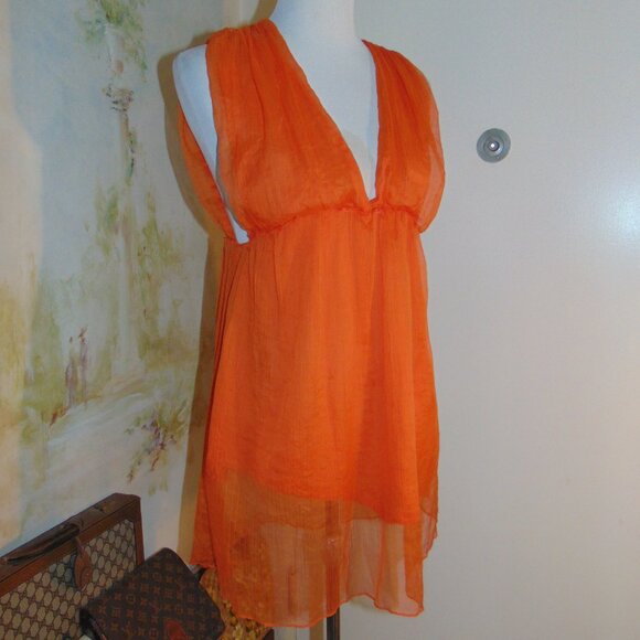 Steve Madden Blouse Top Women Small Orange Boho Plunging V-Neck Fairycore Twee - Picture 7 of 11